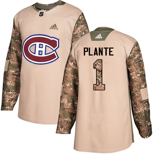 Adidas Canadiens #1 Jacques Plante Camo Authentic 2017 Veterans Day Stitched NHL Jersey