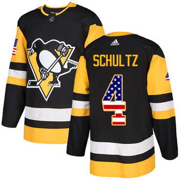 Adidas Penguins #4 Justin Schultz Black Home Authentic USA Flag Stitched NHL Jersey