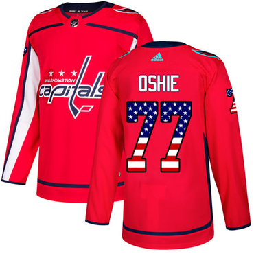 Adidas Capitals #77 T.J. Oshie Red Home Authentic USA Flag Stitched NHL Jersey