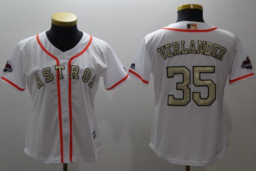 Houston Astros #35 Justin Verlander White 2017 World Series Champions Gold Program Cool Base Women's Stitched Baseball Jersey