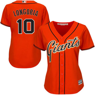 San Francisco Giants #10 Evan Longoria Orange Alternate Women's Stitched MLB Jersey