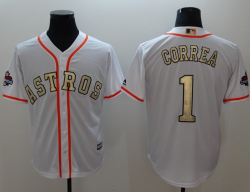 Houston Astros #1 Carlos Correa White 2017 World Series Champions Gold Program Cool Base Stitched Baseball Jersey