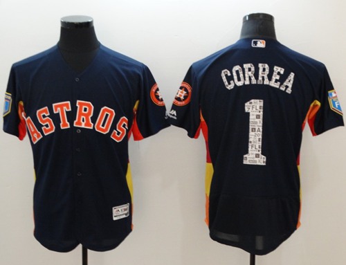 Men's Houston Astros #1 Carlos Correa Navy Blue 2018 Spring Training Authentic Flex Base Stitched MLB Jersey