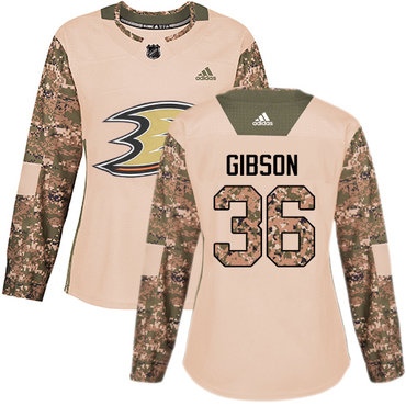 Adidas Anaheim Ducks #36 John Gibson Camo Authentic 2017 Veterans Day Women's Stitched NHL Jersey