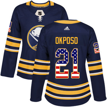 Adidas Buffalo Sabres #21 Kyle Okposo Navy Blue Home Authentic USA Flag Women's Stitched NHL Jersey