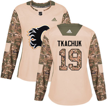 Adidas Calgary Flames #19 Matthew Tkachuk Camo Authentic 2017 Veterans Day Women's Stitched NHL Jersey