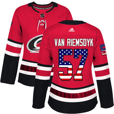 Adidas Carolina Hurricanes #57 Trevor Van Riemsdyk Red Home Authentic USA Flag Women's Stitched NHL Jersey