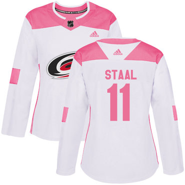 Adidas Carolina Hurricanes #11 Jordan Staal White Pink Authentic Fashion Women's Stitched NHL Jersey