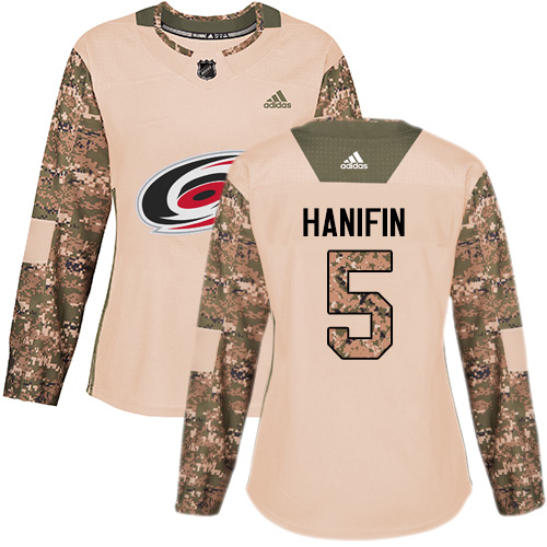 Adidas Carolina Hurricanes #5 Noah Hanifin Camo Authentic 2017 Veterans Day Women's Stitched NHL Jersey