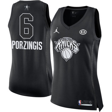 Nike New York Knicks #6 Kristaps Porzingis Black Women's NBA Jordan Swingman 2018 All-Star Game Jersey