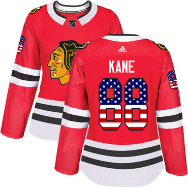 Adidas Chicago Blackhawks #88 Patrick Kane Red Home Authentic USA Flag Women's Stitched NHL Jersey