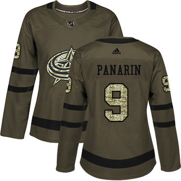 Adidas Columbus Blue Jackets #9 Artemi Panarin Green Salute to Service Women's Stitched NHL Jersey