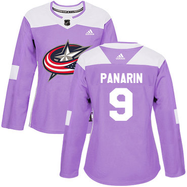 Adidas Columbus Blue Jackets #9 Artemi Panarin Purple Authentic Fights Cancer Women's Stitched NHL Jersey