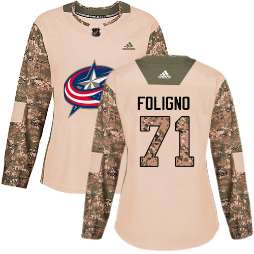 Adidas Columbus Blue Jackets #71 Nick Foligno Camo Authentic 2017 Veterans Day Women's Stitched NHL Jersey