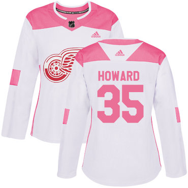 Adidas Detroit Red Wings #35 Jimmy Howard White Pink Authentic Fashion Women's Stitched NHL Jersey