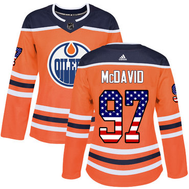 Adidas Edmonton Oilers #97 Connor McDavid Orange Home Authentic USA Flag Women's Stitched NHL Jersey