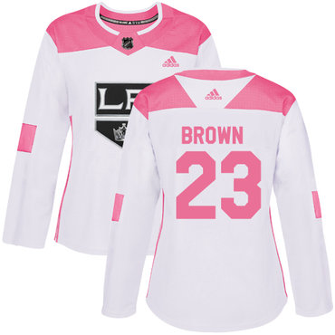 Adidas Los Angeles Kings #23 Dustin Brown White Pink Authentic Fashion Women's Stitched NHL Jersey