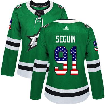 Adidas Dallas Stars #91 Tyler Seguin Green Home Authentic USA Flag Women's Stitched NHL Jersey