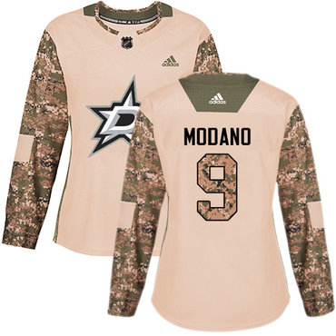 Adidas Dallas Stars #9 Mike Modano Camo Authentic 2017 Veterans Day Women's Stitched NHL Jersey