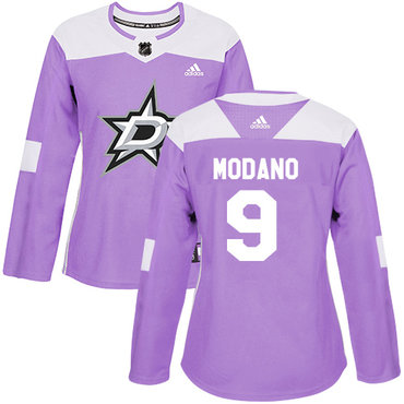 Adidas Dallas Stars #9 Mike Modano Purple Authentic Fights Cancer Women's Stitched NHL Jersey