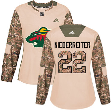 Adidas Minnesota Wild #22 Nino Niederreiter Camo Authentic 2017 Veterans Day Women's Stitched NHL Jersey