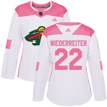 Adidas Minnesota Wild #22 Nino Niederreiter White Pink Authentic Fashion Women's Stitched NHL Jersey