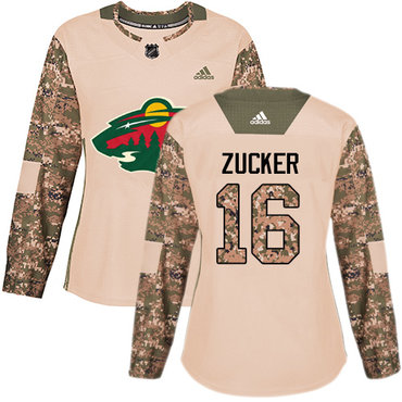 Adidas Minnesota Wild #16 Jason Zucker Camo Authentic 2017 Veterans Day Women's Stitched NHL Jersey