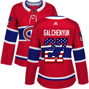 Adidas Montreal Canadiens #27 Alex Galchenyuk Red Home Authentic USA Flag Women's Stitched NHL Jersey