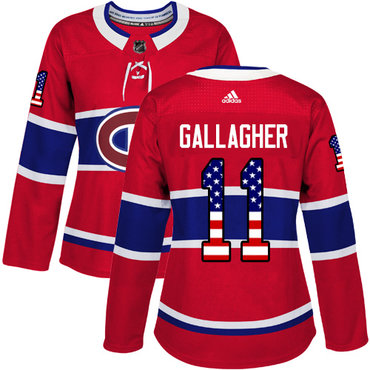 Adidas Montreal Canadiens #11 Brendan Gallagher Red Home Authentic USA Flag Women's Stitched NHL Jersey