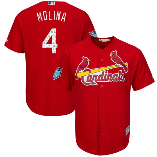 St. Louis Cardinals #4 Yadier Molina Red 2018 Spring Training Cool Base Stitched MLB Jersey