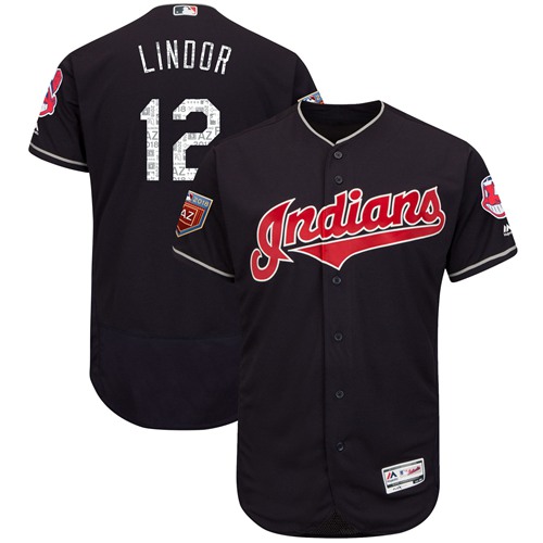 Cleveland Indians #12 Francisco Lindor Navy Blue 2018 Spring Training Authentic Flex Base Stitched MLB Jersey