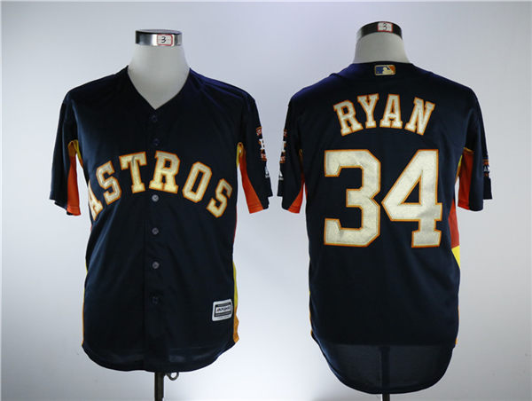 Men's Houston Astros #34 Nolan Ryan Navy Blue New Gold Program Flexbase Stitched MLB Jersey