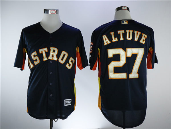 Men's Houston Astros #27 Jose Altuve Navy Blue New Gold Program Flexbase Stitched MLB Jersey