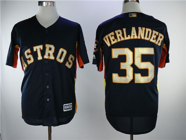 Men's Houston Astros #35 Justin Verlander Navy Blue New Gold Program Flexbase Stitched MLB Jersey