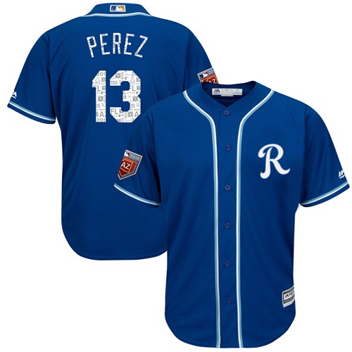 Kansas City Royals #13 Salvador Perez Royal Blue 2018 Spring Training Cool Base Stitched MLB Jersey