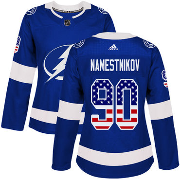 Adidas Tampa Bay Lightning #90 Vladislav Namestnikov Blue Home Authentic USA Flag Women's Stitched NHL Jersey