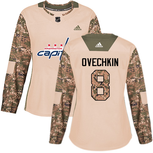 Adidas Washington Capitals #8 Alex Ovechkin Camo Authentic 2017 Veterans Day Women's Stitched NHL Jersey