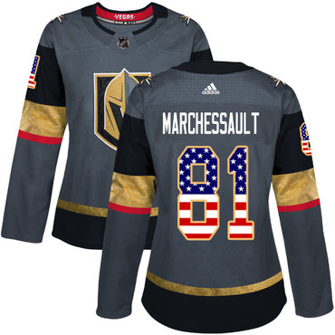 Adidas Vegas Golden Knights #81 Jonathan Marchessault Grey Home Authentic USA Flag Women's Stitched NHL Jersey