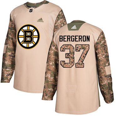 Adidas Bruins #37 Patrice Bergeron Camo Authentic 2017 Veterans Day Youth Stitched NHL Jersey