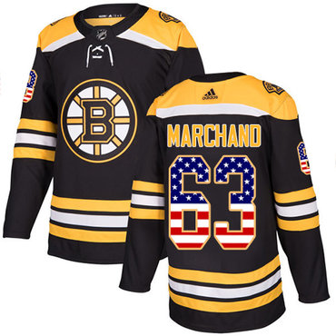 Adidas Bruins #63 Brad Marchand Black Home Authentic USA Flag Youth Stitched NHL Jersey