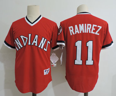 Men's Cleveland Indians #11 Jose Ramirez Red Cooperstown Collection Throwback Jersey