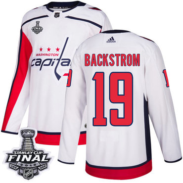 Adidas Capitals #19 Nicklas Backstrom White Road Authentic 2018 Stanley Cup Final Stitched NHL Jersey