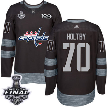 Adidas Capitals #70 Braden Holtby Black 1917-2017 100th Anniversary 2018 Stanley Cup Final Stitched NHL Jersey