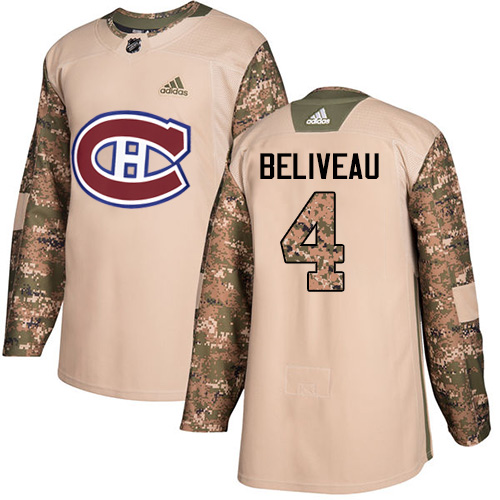 Adidas Montreal Canadiens #4 Jean Beliveau Camo Authentic 2017 Veterans Day Stitched Youth NHL Jersey