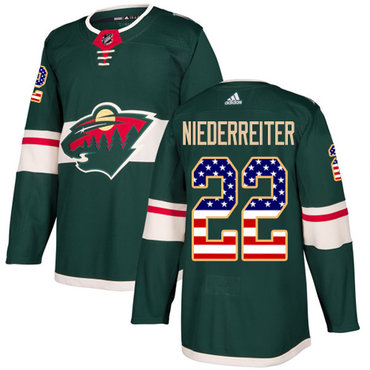 Adidas Minnesota Wild #22 Nino Niederreiter Green Home Authentic USA Flag Stitched Youth NHL Jersey