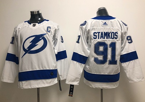 Adidas Tampa Bay Lightning #91 Steven Stamkos White Road Authentic Stitched Youth NHL Jersey