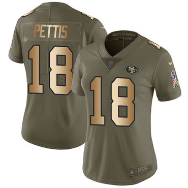 Nike 49ers #18 Dante Pettis Olive Gold Women's Stitched NFL Limited 2017 Salute to Service Jersey