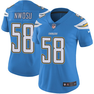 Nike Chargers #58 Uchenna Nwosu Electric Blue Alternate Women's Stitched NFL Vapor Untouchable Limited Jersey