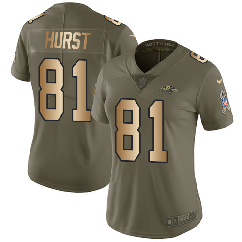 Nike Ravens #81 Hayden Hurst Olive Gold Women's Stitched NFL Limited 2017 Salute to Service Jersey