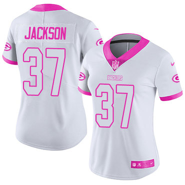 Nike Packers #37 Josh Jackson White Pink Women's Stitched NFL Limited Rush Fashion Jersey